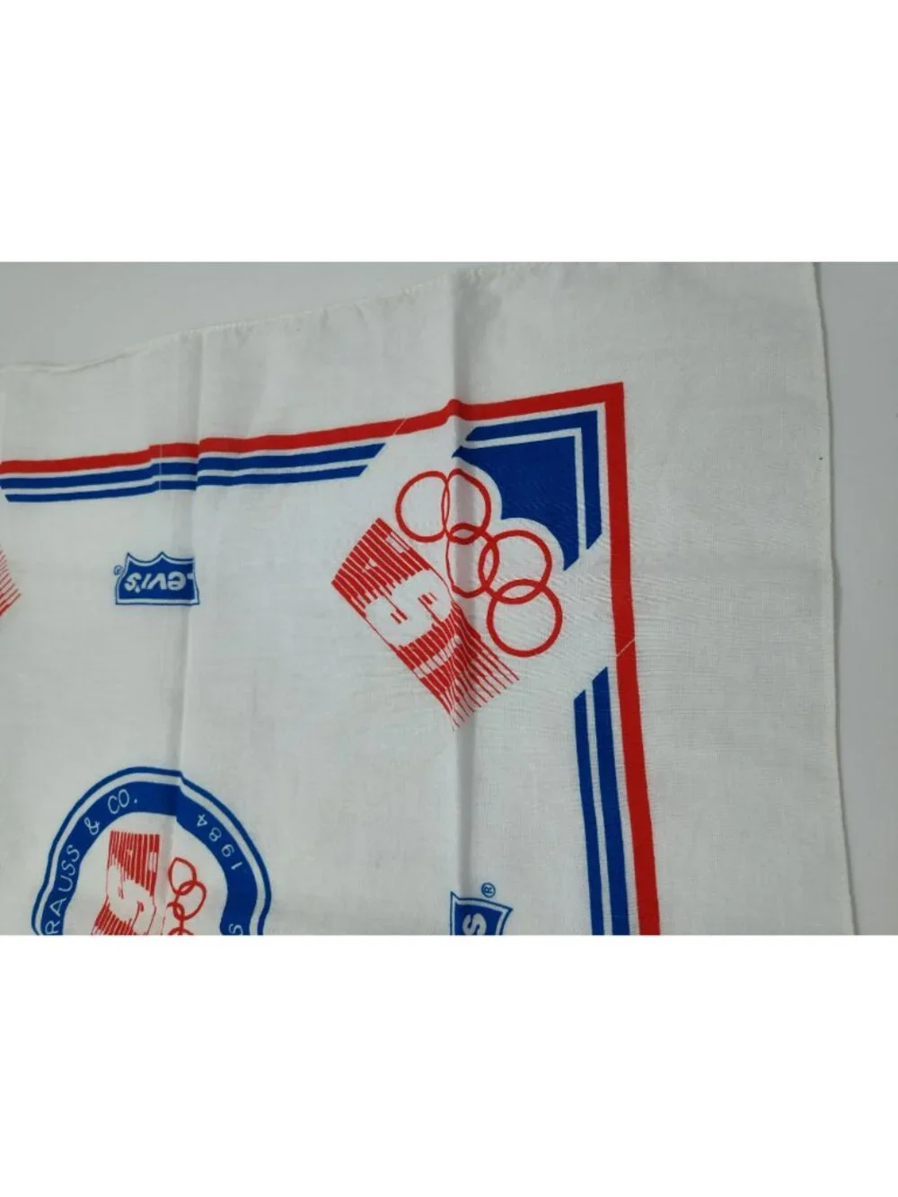 Vintage Levi's 1984 Olympics Bandana Handkerchief, White, 100% Cotton, USA Made